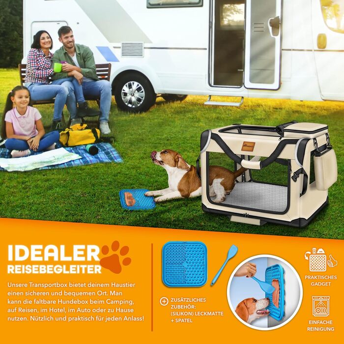 Транспортна переноска для собак та котів TRESKO® M (61x42x42cm) з підкладкою, лопаткою та світловідбивачами