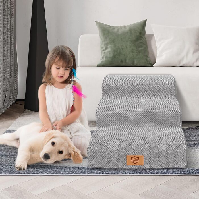 Сходинки для собак 3 ступені, антиковзні, 40 см, сірі. Підходять для маленьких собак та котів. Зручні для доступу на диван/ліжко. Легко миються.