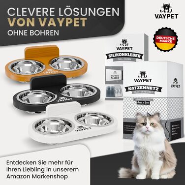 Настінний годівниця для котів VAYPET® з нержавіючої сталі, без свердління, білий/чорний