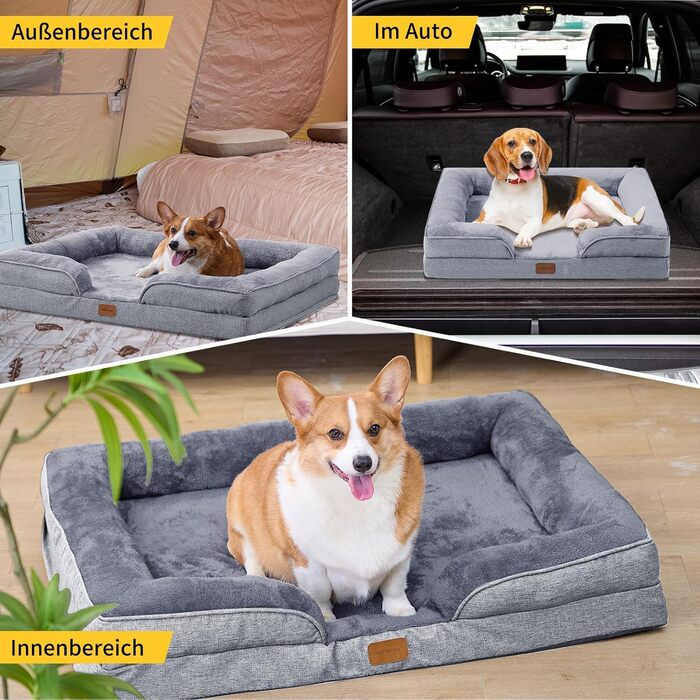 Ортопедичне ліжко для собак маленьких порід 75x60x19,8 см, з високощільним губчастим наповнювачем, для здорових суглобів, знімний водонепроникний чохол, зручне та неслизьке, світло-сірий колір