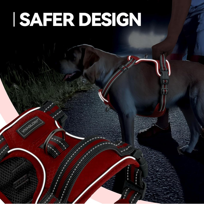 Шлейка для собак VIVAGLORY Easewalk, антинатяжна, для тренувань та прогулянок, з ручкою, вибухобезпечна, для цуценят та собак, S (червона, XS: 25-51 см (обхват грудної клітки))