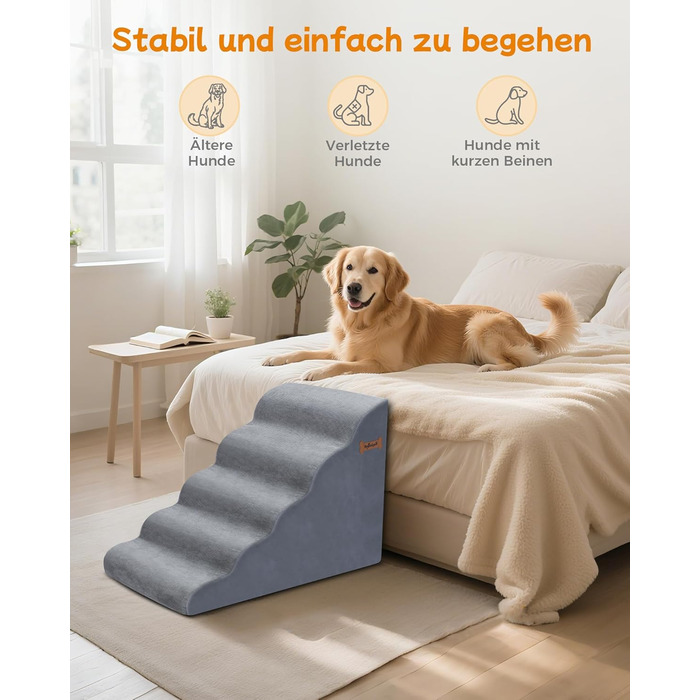 Сходинки для собак 5-ступеневі, 60 см - для дивана та високого ліжка, з антиковзким покриттям, підходять для маленьких тварин та котів з артритом