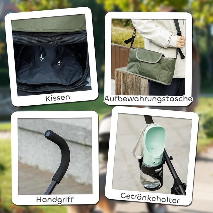 Візок для собак та котів PawHut, складний, до 4 кг, з сітковими вікнами, ремінь через плече, кишеня для зберігання, тримач для чашки, парасолька