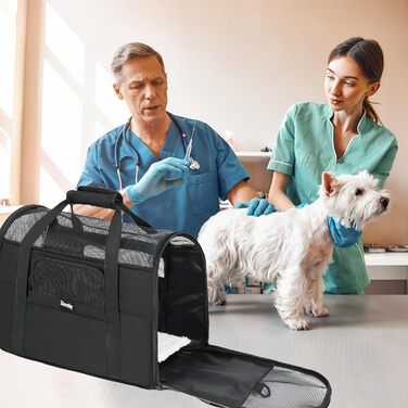 Транспортна сумка для котів та собак, дихаюча та складна, переноска для котів з регульованим плечовим ременем, знімний плюшевий килимок (Чорний, M)