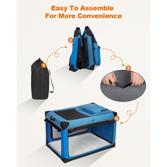 Складаний переносний вольєр для собак Ownpets XXL (122 см), блакитно-чорний, з м'якою підстилкою та міцними сітчастими вікнами