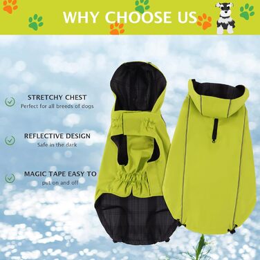 Водонепроникний дощовик для собак, світловідбиваючий, з капюшоном, регульований, для маленьких, середніх та великих собак, XZ015 (зелений, S)