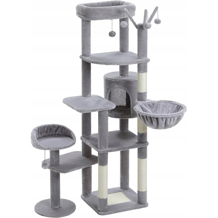 Багатоярусний когтеточка-комплекс для котів 150 см, стійкий, з ліжком — сірий