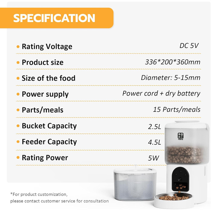 Автоматичний годівник для котів Romiromi з Wi-Fi, 4.5L, сталевий миска