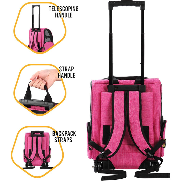 Рюкзак-переноска для тварин Kopeks Deluxe з подвійними колесами, великий (рожевий)