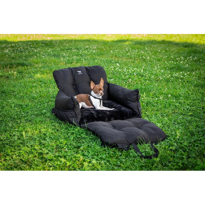 Автокрісло для собак JACKO & CO V2 Premium – підходить для малих та середніх тварин (до 18 кг), з підстілкою та поворотком, чорне