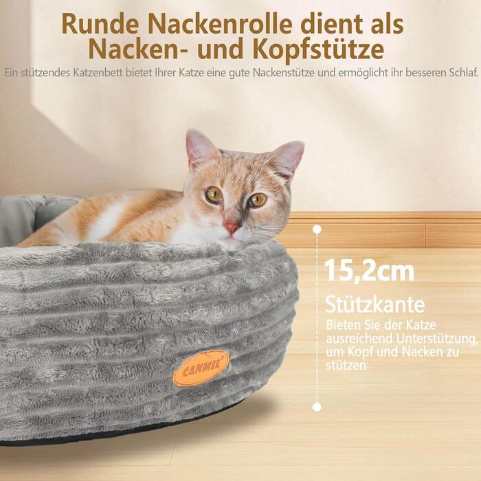Кругле ліжко для котів та собак, сіре, 50.8 см, з м'яким флісовим покриттям, миється, зручне для сну