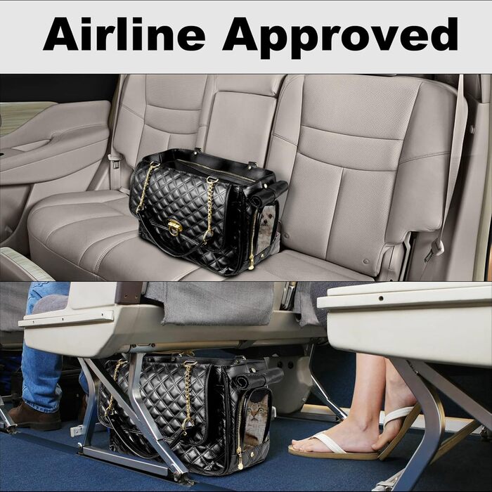 Сумка-переноска для собак NewEle Fashion, чорна, для маленьких собак до 4.5 кг, з великими кишенями, схвалена для перевезення авіакомпаніями