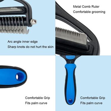 Професійна щітка для підшерстка собак та котів, безболісний догляд, видаляє пух, ковтуни, ідеальна для коротко- та довгошерстих порід (блакитна)