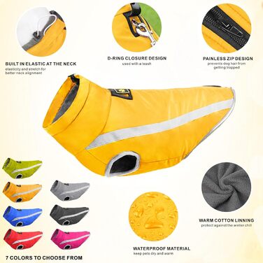 Водонепроникні куртки для собак, зимові теплі жакети для тварин, одяг для собак, відображаючий одяг, жилет для цуценят з шлейкою, отвір для маленьких, середніх та великих собак (Жовтий, 4XL)