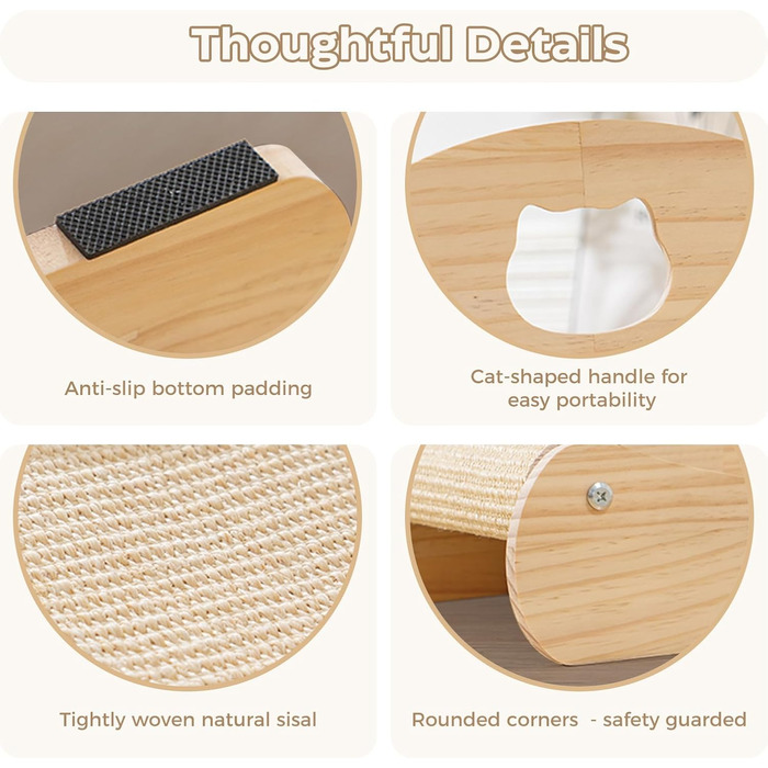 Кігтеточка Avont з сизалю та дерева, лежанка для котів, м'які когтешлі для сну