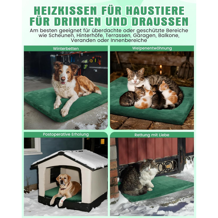 Електричне грілка для тварин на вулицю, вологостійке, з авторегулюванням температури, стійке до укусів, 40*50 см, зелений
