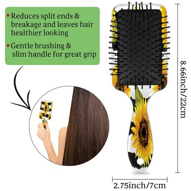 Щітка для волосся з акварельним малюнком собак, нейлонові щетинки для густого, кучерявого, тонкого, довгого, короткого, мокрого або сухого волосся, надає блиск та безпечна для волосся (квітковий малюнок соняшників)