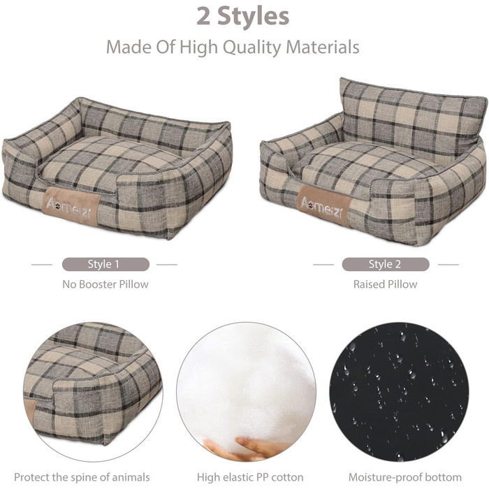 Ортопедичне ліжко для собак PETCUTE, сіре - зручне та миється, з підголовником