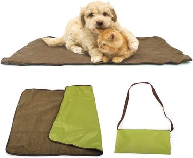 Зручна килимок-підстилка для собак та котів: водонепроникна, м'яка, для подорожей, 100 x 70 см (зелена)