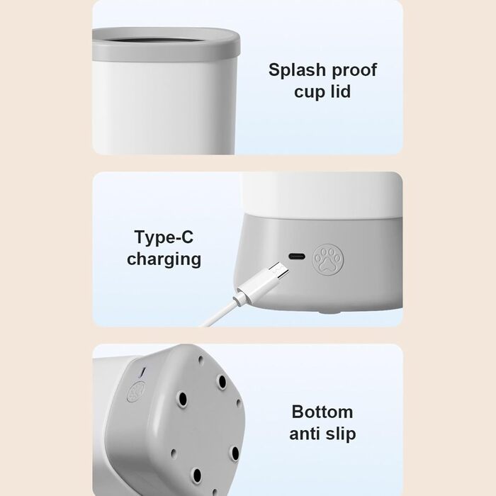 Автоматичний очищувач лап для собак | 2 швидкості, сірий | для дому, подорожей, після прогулянок