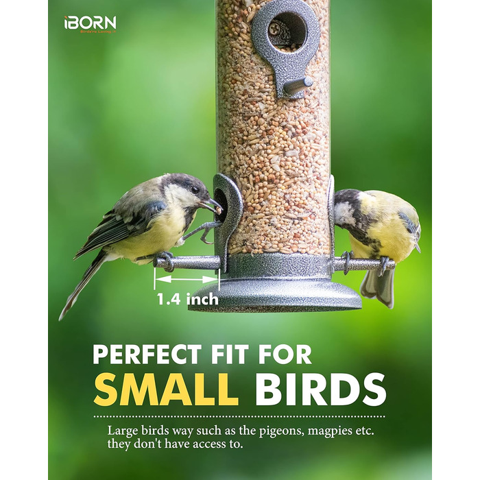 Годівниця для птахів iBorn, металева годівниця для підгодовування з 6 місцями для підльоту, 38 см, срібна