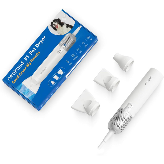 Neakasa F1 - портативний фен для собак, сушарка для тварин, тиха, з регулюванням швидкості та 3 насадками (білий)