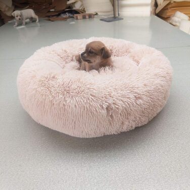Кругле ліжко для собак та котів WSGJHB Deluxe, 80 см, бежеве, самонагріваюче, м'яке та дихаюче