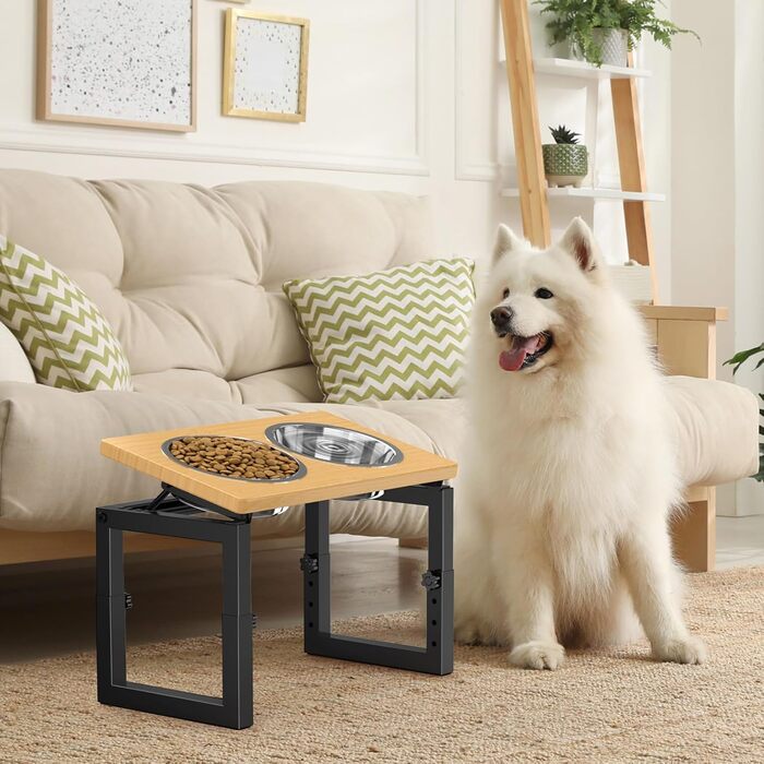 Підвищена годівниця для собак середніх та великих порід, чорна. 2 миски з нержавіючої сталі, регульована висота