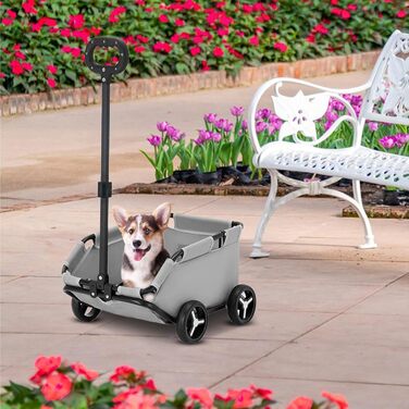 Візок для котів та маленьких собак, переноска для тварин на колесах, складний, легкий, сірий
