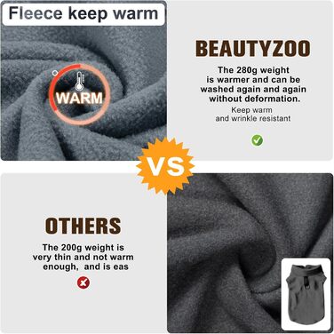 Теплий жилет для собак BEAUTYZOO з капюшоном та кільцем для повідка – теплий одяг для малих та середніх собак, сірий XL (обхват грудей: 55.8 см)