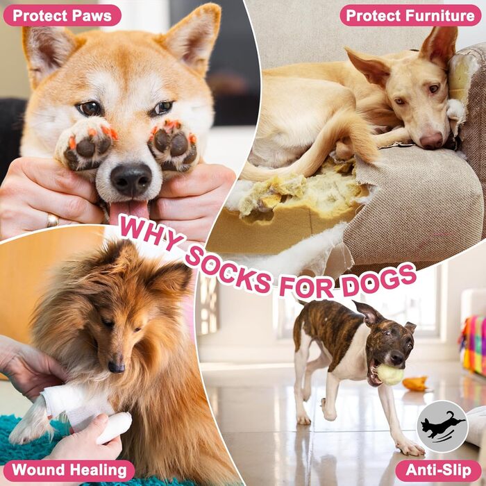 Шкарпетки для собак EXPAWLORER проти ковзання, захист лап, 6 шт. (Medium), полуниця