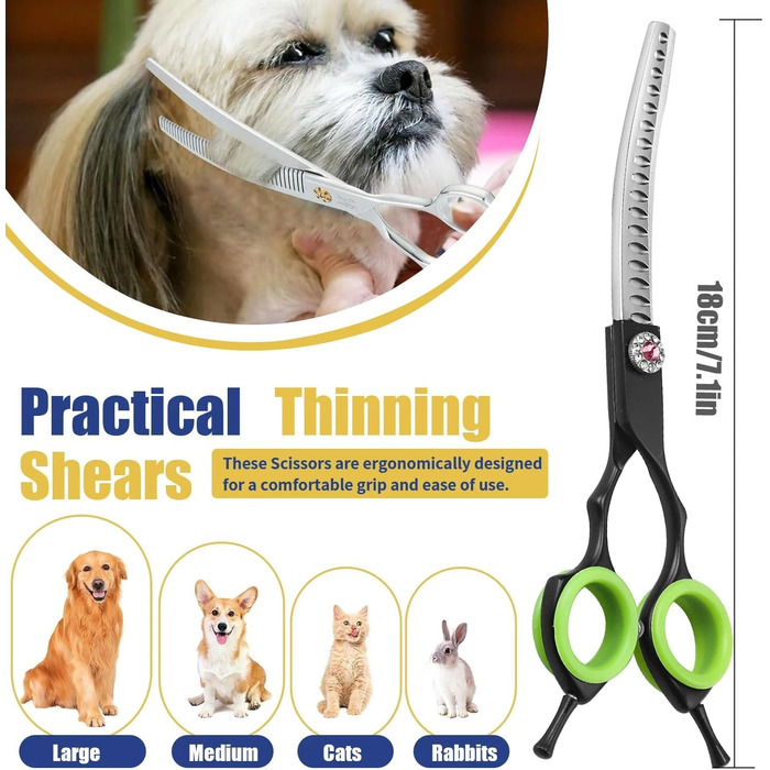 Професійна філірувальна ножиця Profi 7,0 дюймів для собак, котів та інших домашніх тварин. Ножиці для грумінгу з регулюванням натягу, сталь 440C