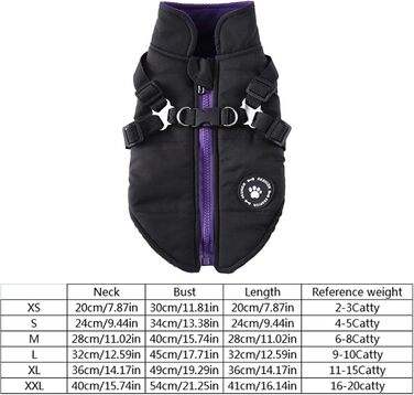 Зимовий теплий одяг для собак - водонепроникна куртка з шлейкою та кільцями, тепла жилетка для цуценят та собак маленьких, середніх та великих порід, чорний, XS