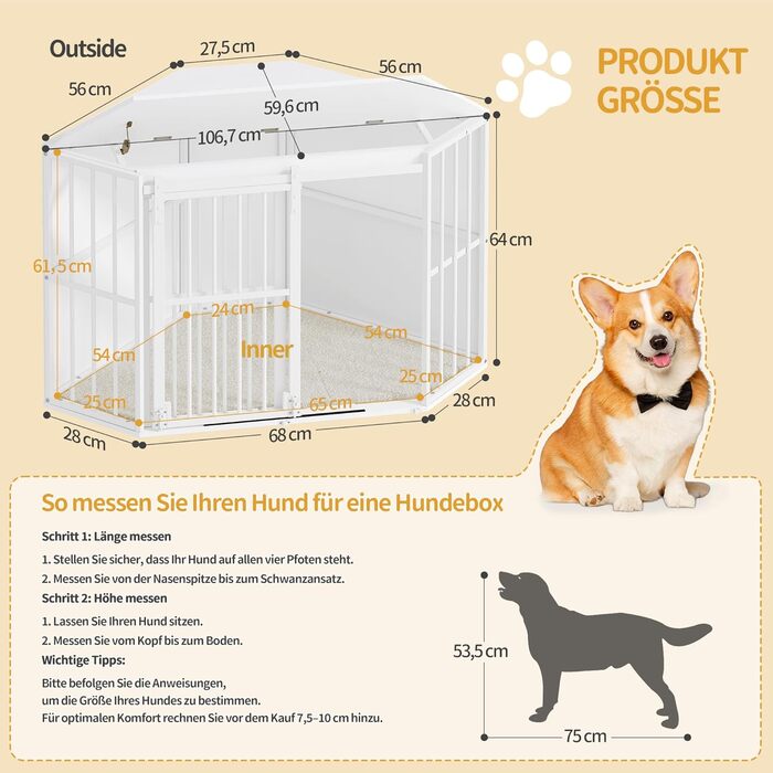 Клітка для собак Hzuaneri Eck-Hundekäfig, біла, 107 x 59,6 x 64 см, з подушкою та розсувними дверима