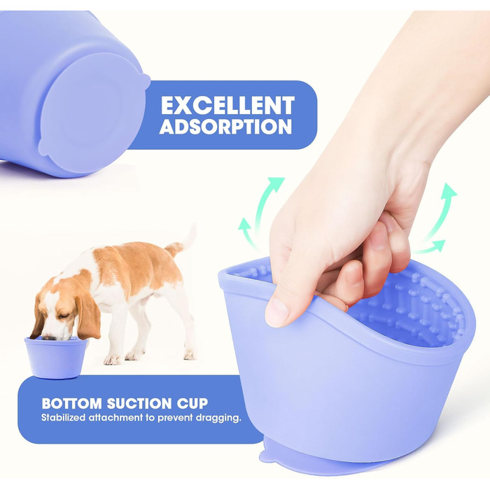 Повільна годівниця для собак, силіконовий лежак для собак, миска для їжі з лежаком, нековзна миска з присосками, миска для собак середніх та великих порід з лопаткою та щіткою, легко миється, блакитна