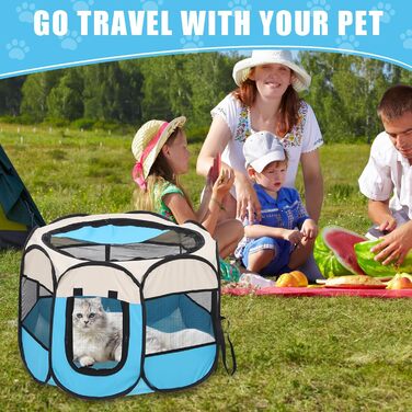 Складана переносна вольєр для цуценят та собак, 74x74x43 см, водовідштовхувальне полотно Oxford, вольєр для собак, клітка для котів та собак, кроликів (Блакитний, 8, M)
