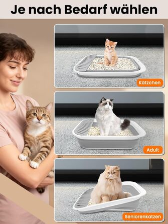 Складаний лоток для котів з низьким входом XL, великий туалет для котів, сірий, 53×40×14 см