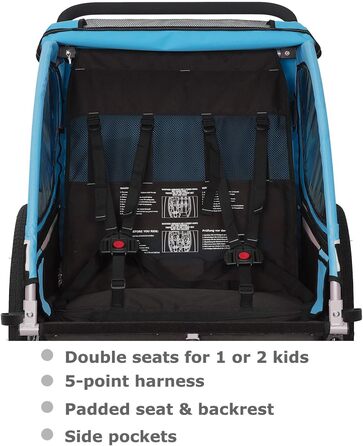 Дитячий причіп Tiggo 2 в 1: велосипедний причіп та біговий причіп для дітей, блакитний