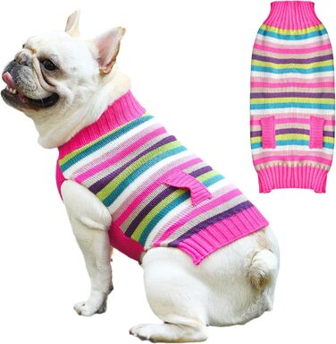 Стильний рожевий полосатий пуловер з коміром для собак, XS - теплий та зручний одяг для маленьких та середніх собак