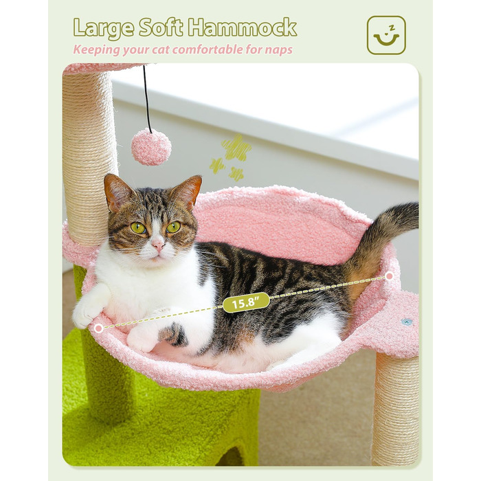 Котячий комплекс MUTTROS 88,9 см з металевим каркасом, гамаком та когтеточкою, рожевий, для маленьких домашніх котів