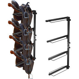 Стійка для сідел TOPTGO з 4 рівнями, настінна, для зберігання західних та англійських сідел – міцна сталева стійка, витримує до 136 кг, для збруї, підкладки, аксесуарів тощо