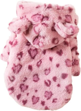 Теплий зимовий халат для собак та котів з капюшоном у леопардовому принті, метод Bucket Teddy, для маленьких та середніх порід (Рожевий, M)
