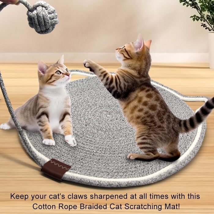Килимок для котів KUIRUNRX® з сизалю, з іграшкою, захист меблів, натуральний килимок для дряпання, сизалевий килимок для котів, килимок-лежанка, бавовняне та льоноподібне мотузкове покриття