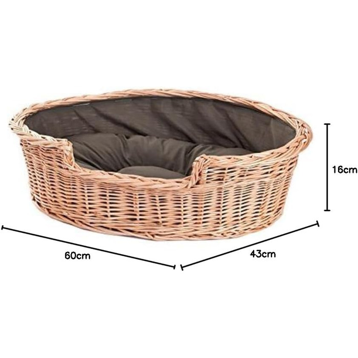 Корзина для собак з лози e-wicker24 502-60, брунатного кольору, 60 x 43 x 19 см, натуральна лоза