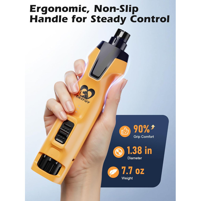 Електричний шліфувальник нігтів для собак Casfuy - 6 ступенів, тиха робота, з LED-підсвіткою та збирачем пилу