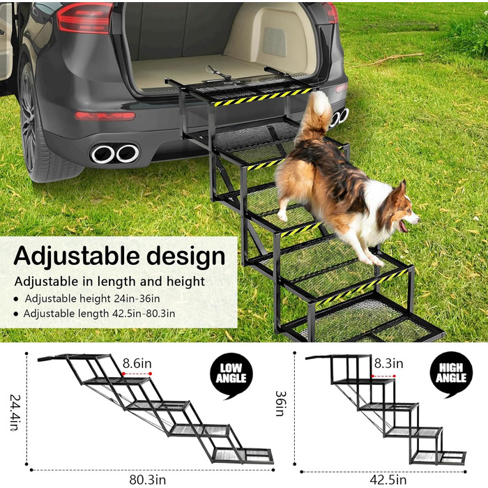 Східці для собак Hunderampe: 5 сходинок, складані, для вантажівок та SUV, до 100 кг, регульована висота 35-90 см