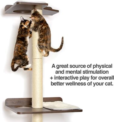 PetFusion Ultimate Котячий дерев'яний комплекс для лазіння та активності, 195 см, з високими сизалевими стовпами, настінний монтаж, сучасний дизайн, колір еспресо, гарантія 1 рік