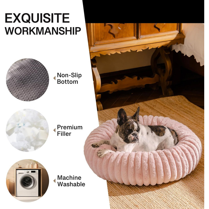Кругле лежанка для собак MEWOOFUN - м'яке, плюшеве ліжко для маленьких собак та цуценят, рожевого кольору, 76x76x20 см