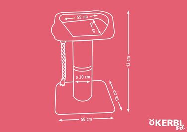 Дряпак для котів Kerbl Toni XL, стійкий, з товстою стійкою та м'яким лежаком, для мейн-кунів, 58x58x93 см, бежевий