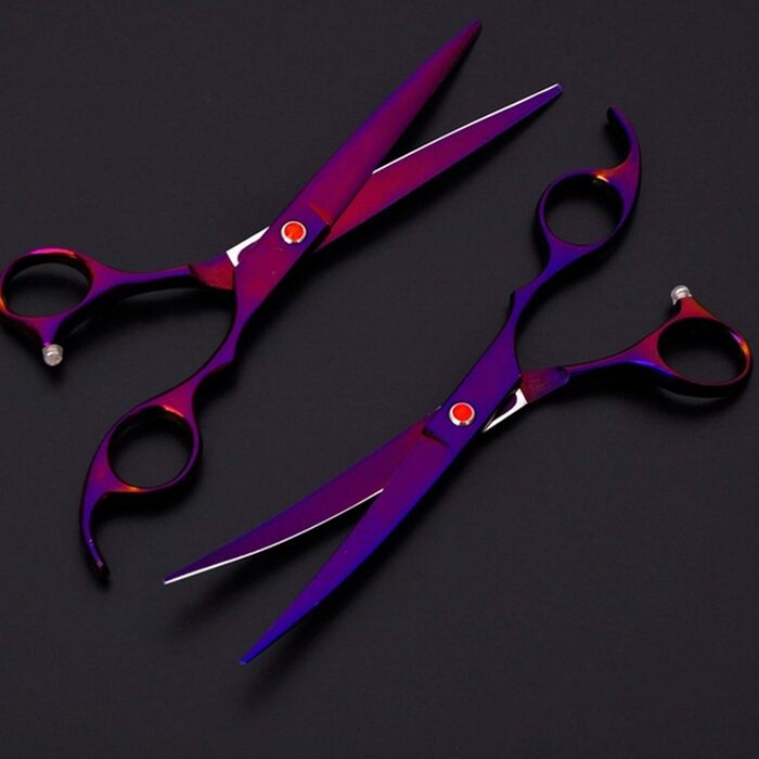 Набір професійних ножиць для грумінгу собак, титан-покриття, з ножицями для нігтів, фіолетовий